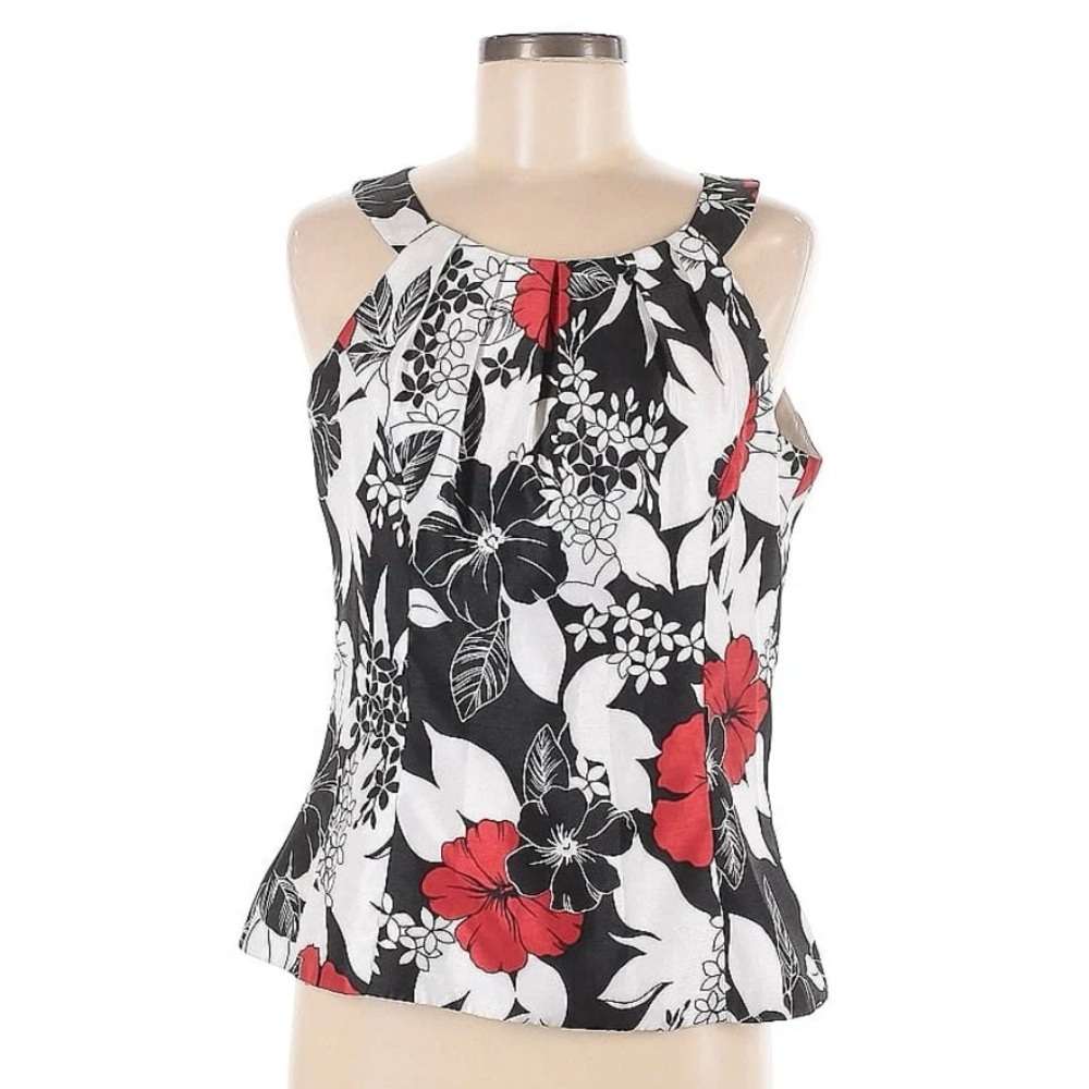 Victor Costa Black and White Fitted Tank Top zipper back Sz 14‎